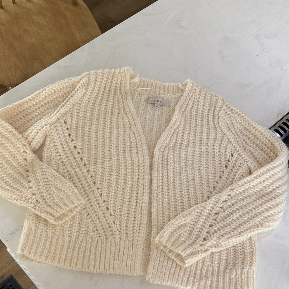 LOFT Cream Textured Cardigan